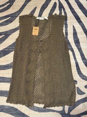 Tree of Life Crochet Button-Front Vest in Olive green